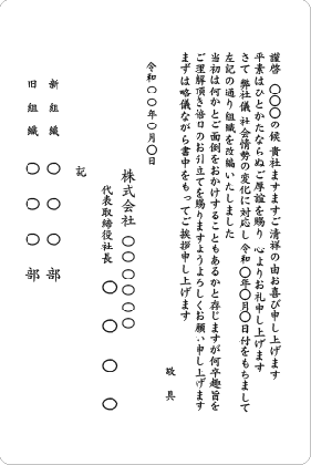 単カード　組織変更社会情勢に対応