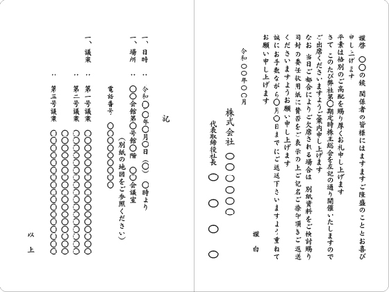 株主総会の基本的なデザインと文面例