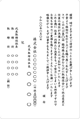 単カード　役員交代と社名変更